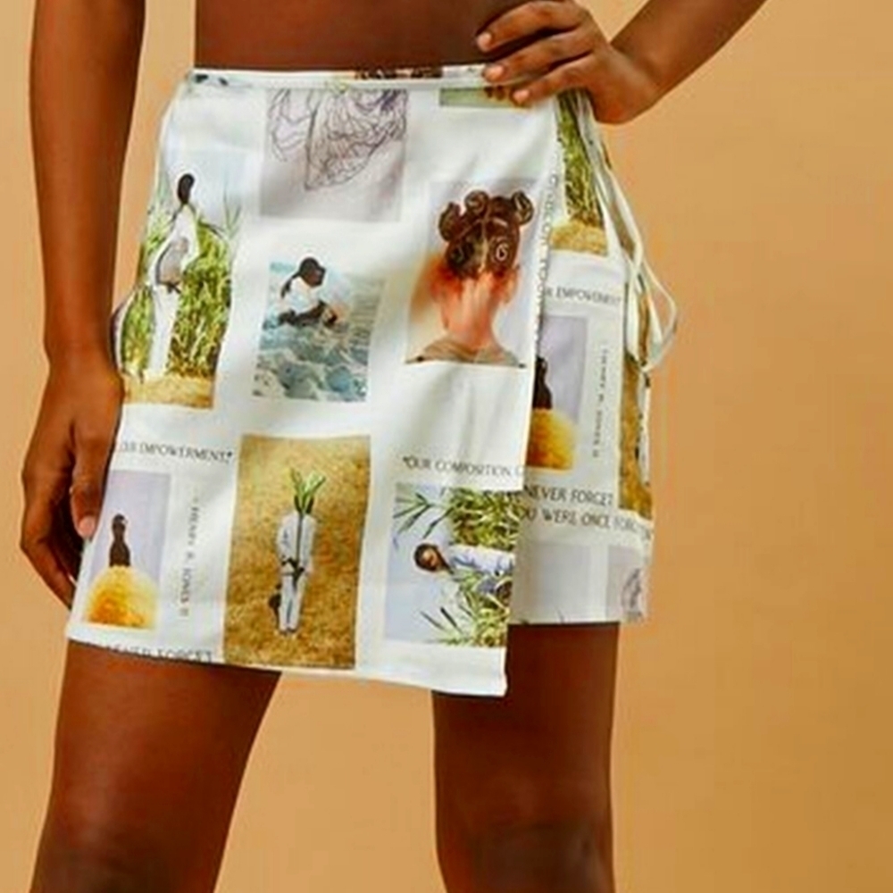 Printed linen skirt